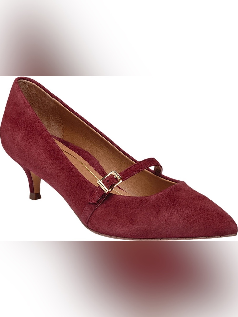 Vionic Burgundy Suede Mary Jane Kitten Heel 6 WIDE